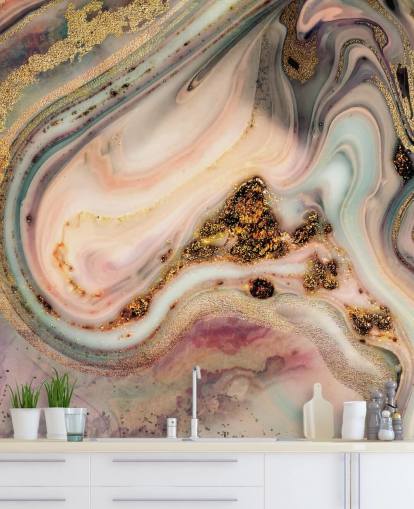 papel pintado de ensueño efecto mármol en tonos pastel