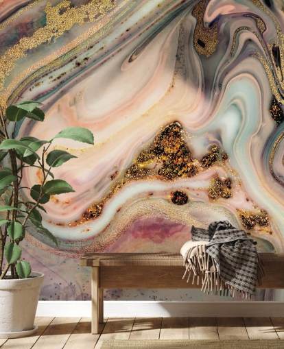 papel pintado de ensueño efecto mármol en tonos pastel