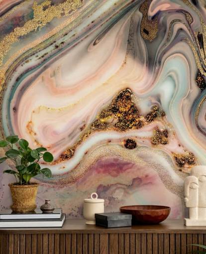 papel de parede sonhador com efeito de mármore em tons pastel