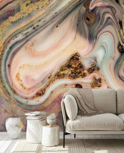 papel de parede sonhador com efeito de mármore em tons pastel