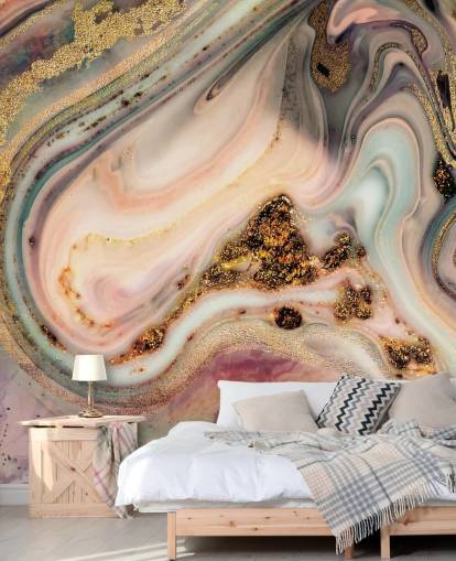 papel de parede sonhador com efeito de mármore em tons pastel