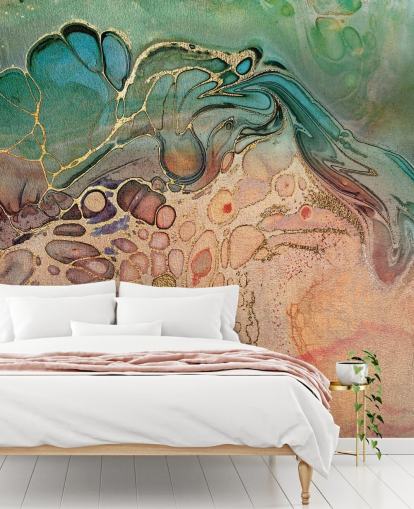 papel de parede de efeito de mármore rosa, azul e verde