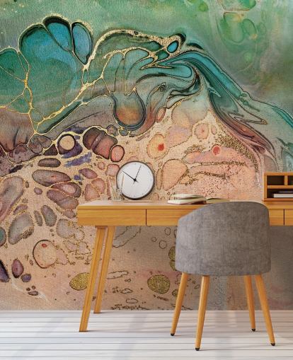 papel de parede de efeito de mármore rosa, azul e verde