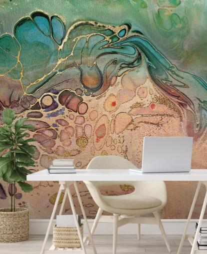 papel de parede de efeito de mármore rosa, azul e verde