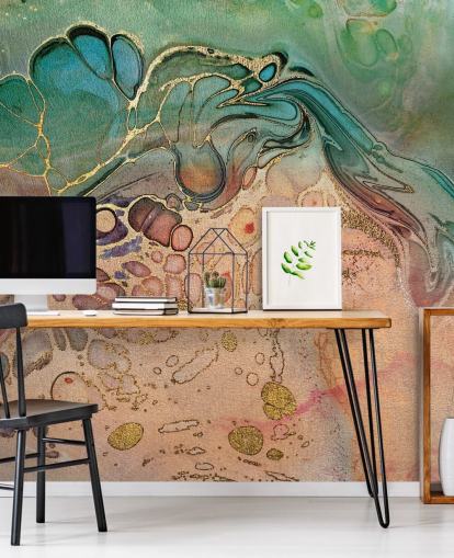 papel de parede de efeito de mármore rosa, azul e verde