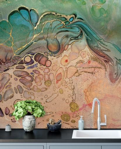 pink, blue and green toned marble effect wallpaper