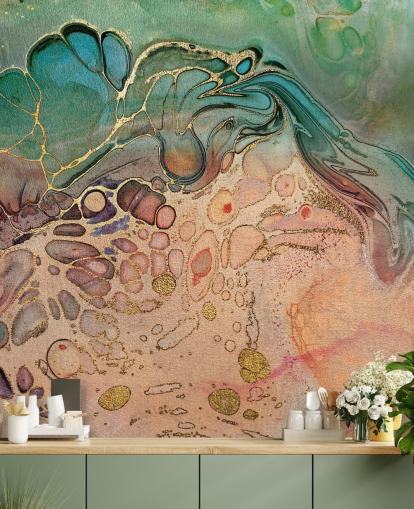 pink, blue and green toned marble effect wallpaper