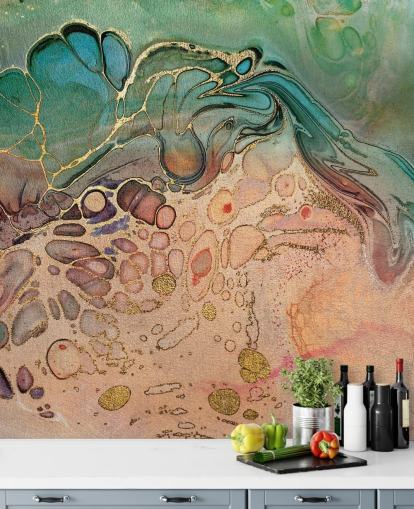 papel pintado efecto mármol rosa, azul y verde papel pintado efecto mármol rosa, azul y verde