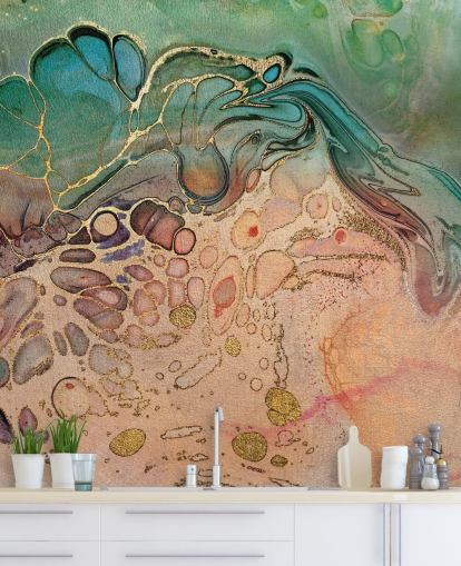 pink, blue and green toned marble effect wallpaper