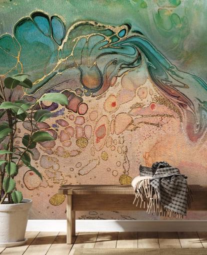 pink, blue and green toned marble effect wallpaper