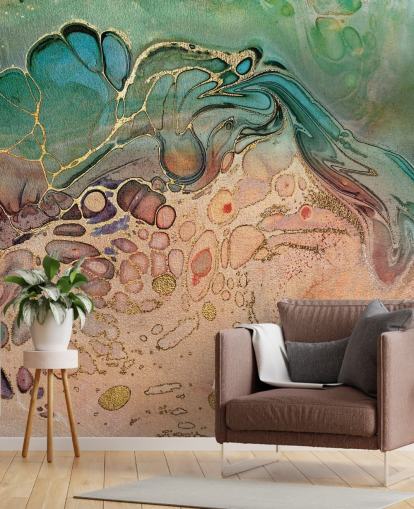 papel de parede de efeito de mármore rosa, azul e verde