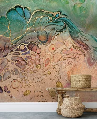 pink, blue and green toned marble effect wallpaper