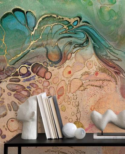 pink, blue and green toned marble effect wallpaper