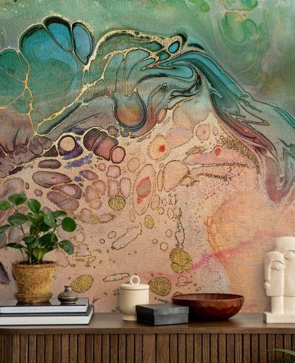 pink, blue and green toned marble effect wallpaper