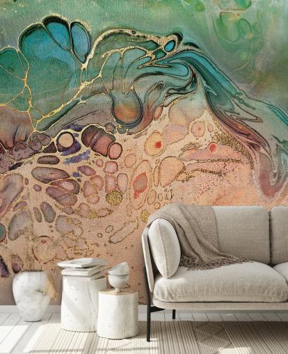 pink, blue and green toned marble effect wallpaper