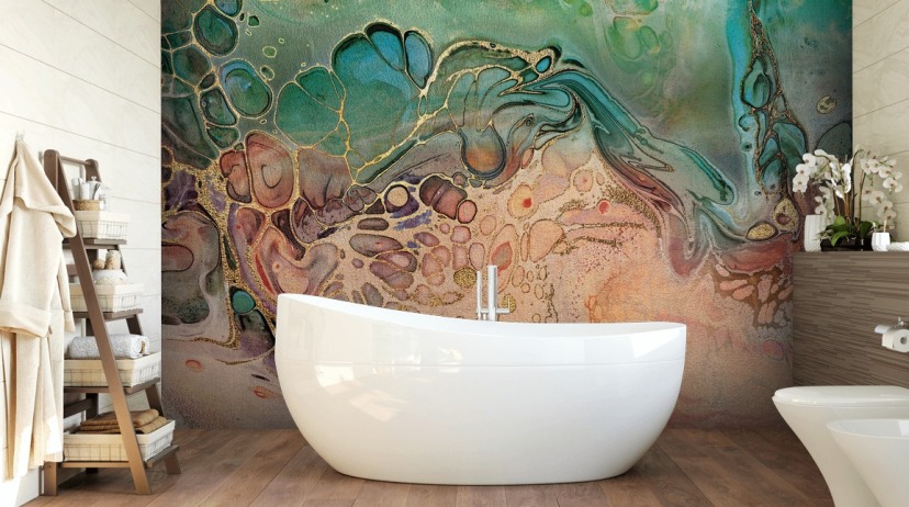 roze, blauw en groen gekleurd marmereffect behang roze, blauw en groen gekleurd marmereffect behang