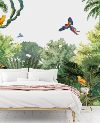 rainforest with parrots wallpaper