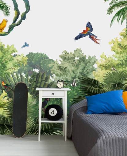papel de parede de floresta tropical com papagaios