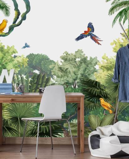 papier peint forêt tropicale avec perroquets papier peint forêt tropicale avec perroquets