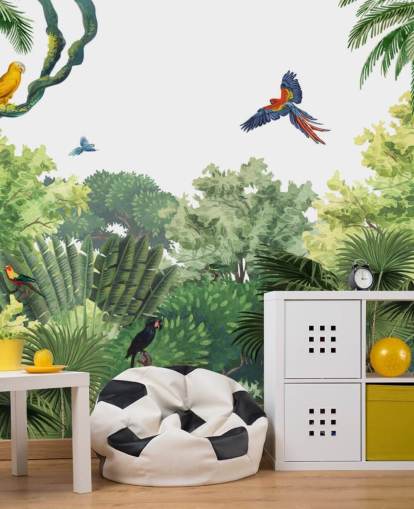 papier peint forêt tropicale avec perroquets