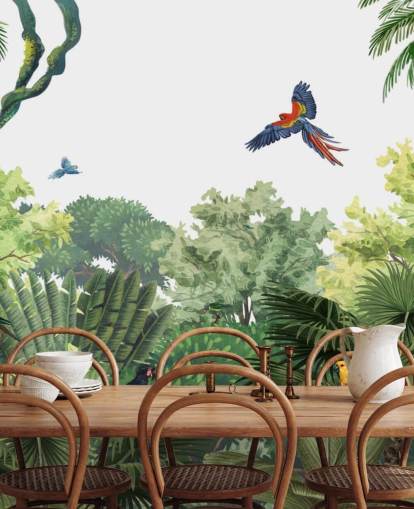 rainforest with parrots wallpaper
