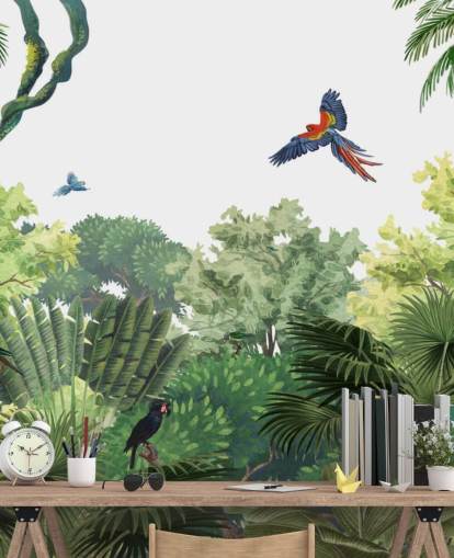rainforest with parrots wallpaper
