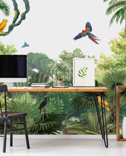 papier peint forêt tropicale avec perroquets