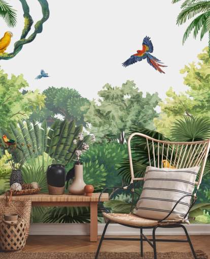 sademetsä papukaijojen tapetilla