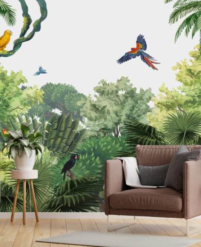 fondo de pantalla de selva tropical con loros