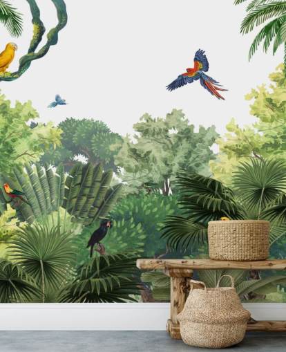 rainforest with parrots wallpaper
