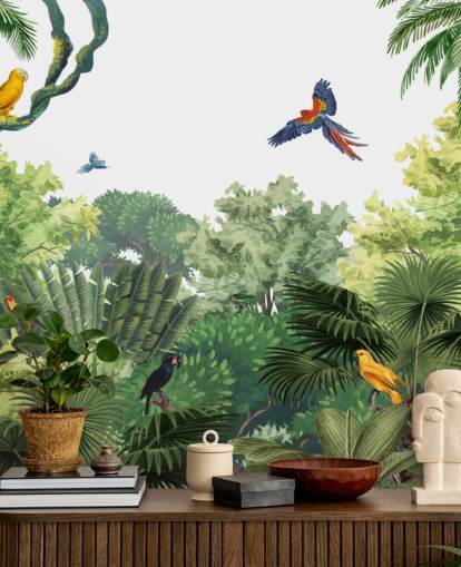 rainforest with parrots wallpaper