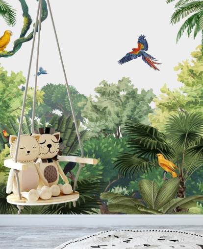 rainforest with parrots wallpaper