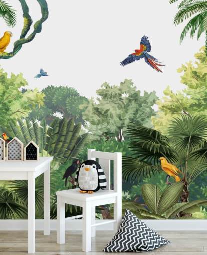 papel de parede de floresta tropical com papagaios papel de parede de floresta tropical com papagaios