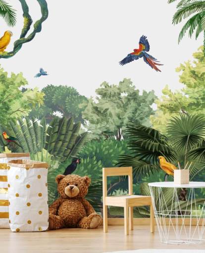 papel de parede de floresta tropical com papagaios