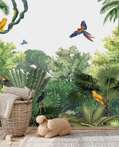 papel de parede de floresta tropical com papagaios papel de parede de floresta tropical com papagaios