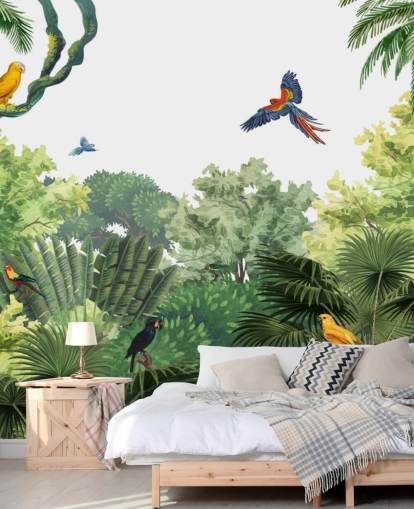 fondo de pantalla de selva tropical con loros