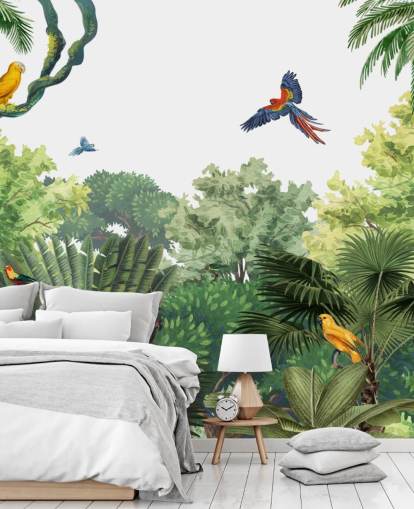 rainforest with parrots wallpaper