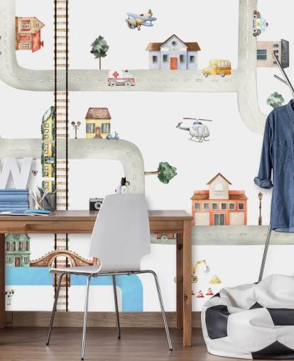 gata, väg och fordon barn tapet