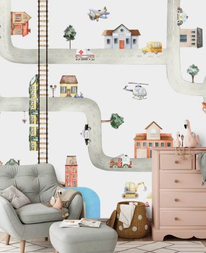 street, road and vehicle kids wallpaper