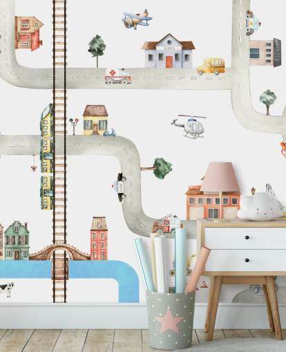 street, road and vehicle kids wallpaper