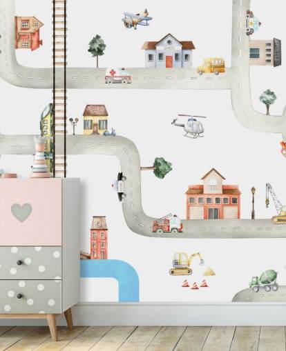 fondo de pantalla infantil de calles, carreteras y vehículos