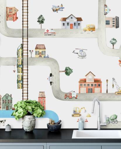 street, road and vehicle kids wallpaper