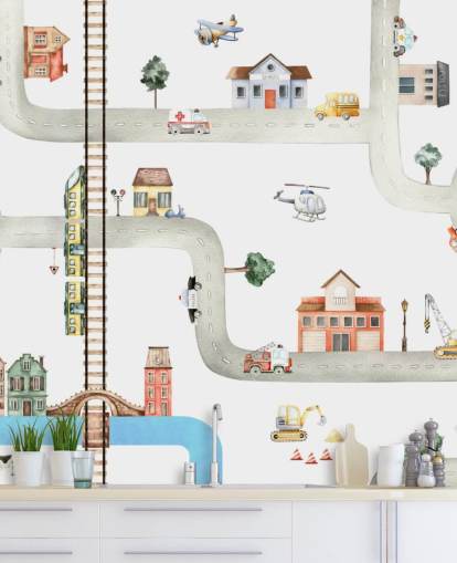 fondo de pantalla infantil de calles, carreteras y vehículos