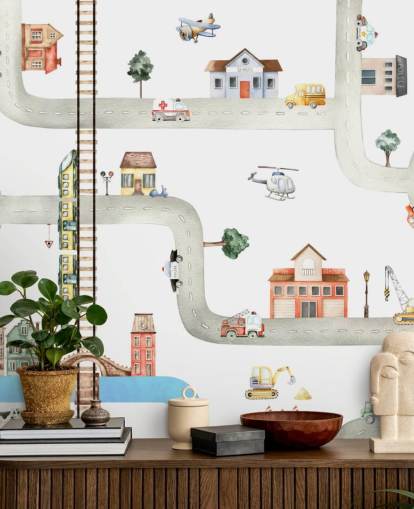 street, road and vehicle kids wallpaper