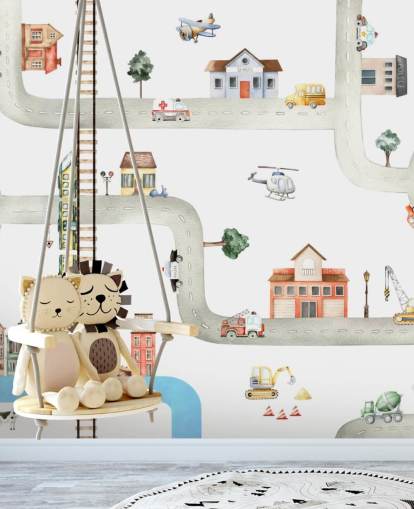 behang voor kinderen op straat, op de weg en in het voertuig