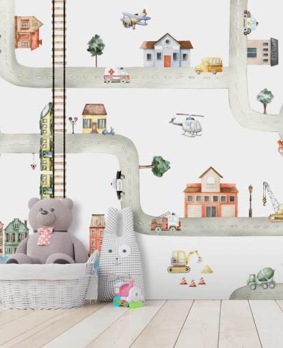 Kindertapete für Straßen, Straßen und Fahrzeuge