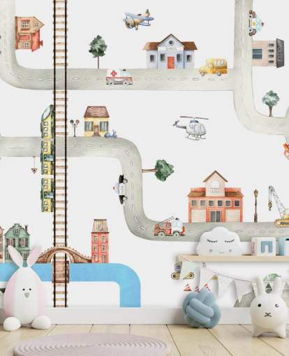 behang voor kinderen op straat, op de weg en in het voertuig