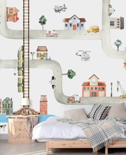 fondo de pantalla infantil de calles, carreteras y vehículos