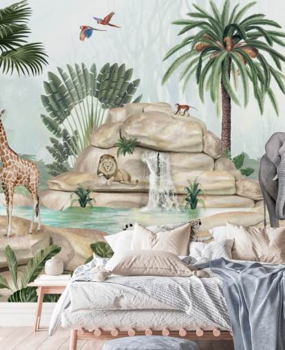 animali africani nella carta da parati con ambientazione safari