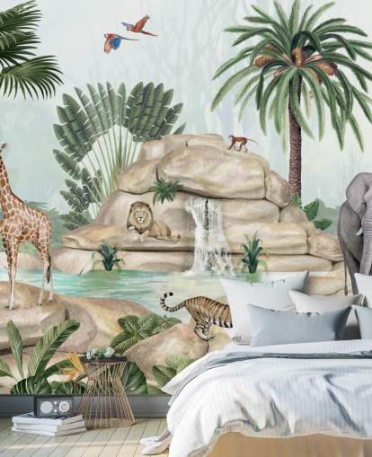 african animals in safari setting wallpaper